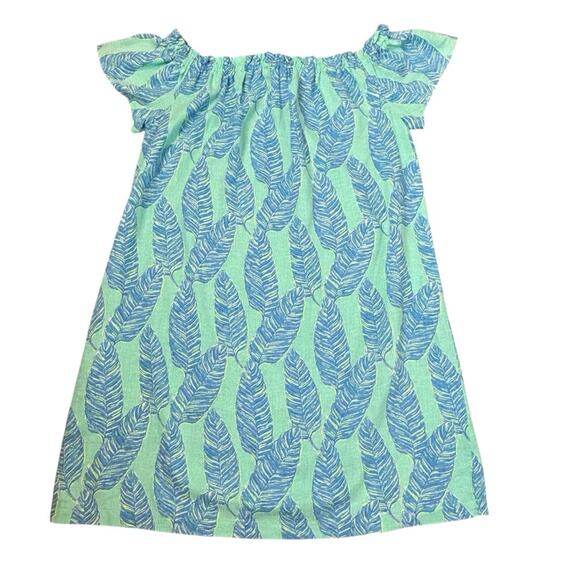 Vineyard Vines Off Shoulder Dress Size XS Green Blue Linen Blend Tropical Summer - Picture 5 of 10